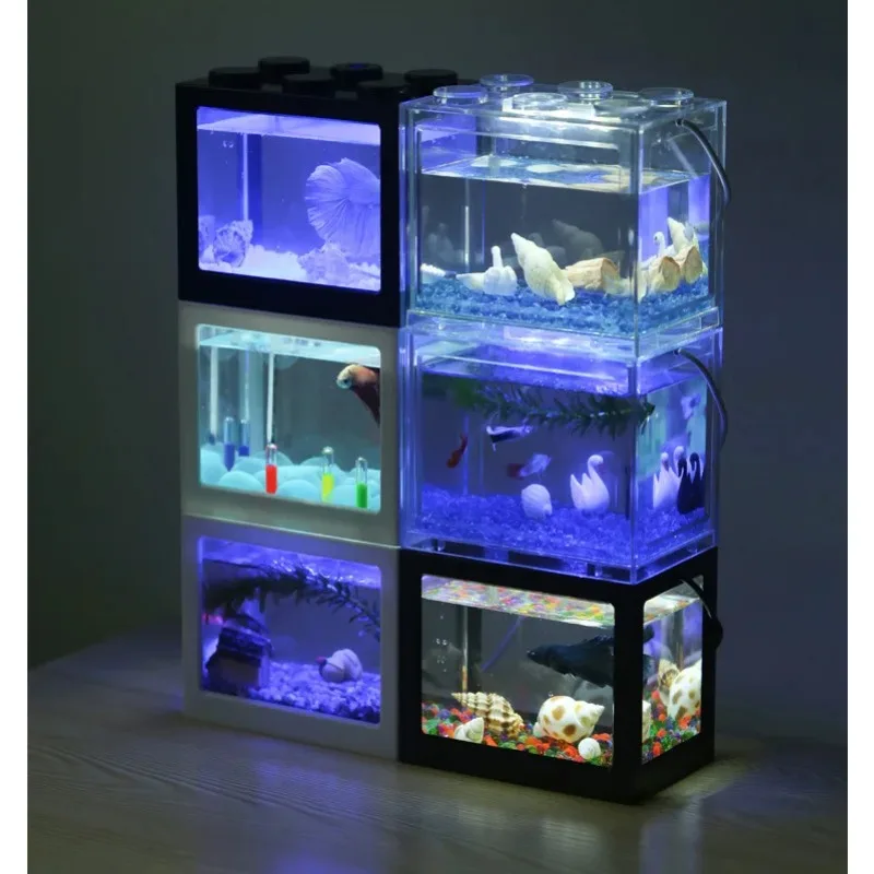 Betta Fish Tank - 1L USB LED masaüstü Mini akvaryum